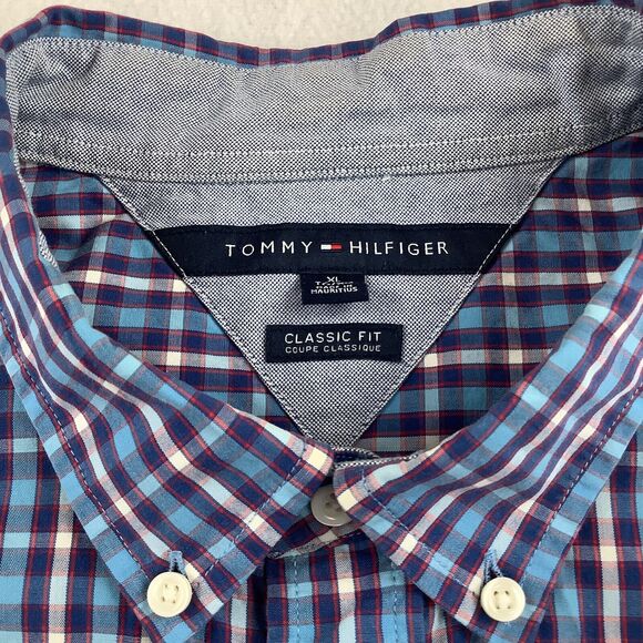 Tommy Hilfiger Men’s XL Plaid Shirt Button Up Down Long Sleeves Blue Classic Fit - Picture 6 of 16